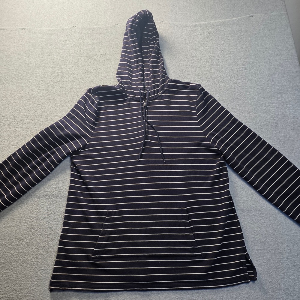Talbots Hooded Pullover Womens XL Navy White Stripe Pima Cotton Modal Top Blend